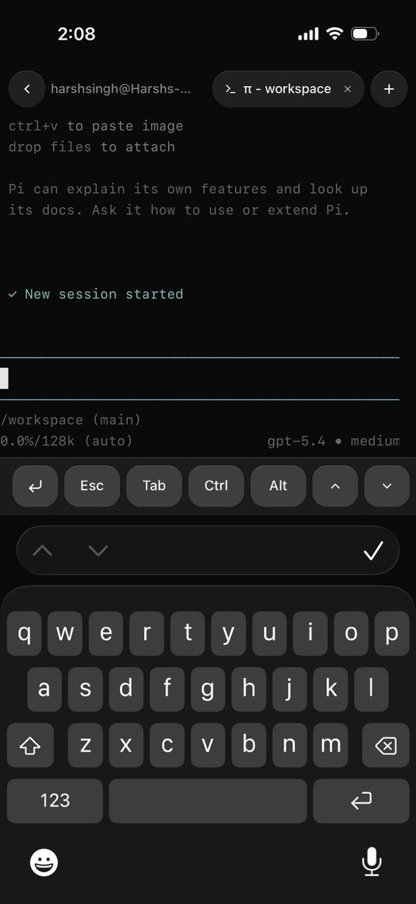 A coding agent running live inside a SuperHQ workspace, viewed from mobile